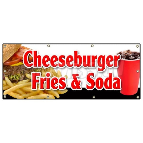 CHEESEBURGER FRIES SODA BANNER SIGN lunch dinner special food value
